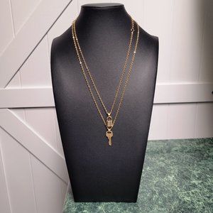 2 Piece Gold Lock and Key Necklace Set
